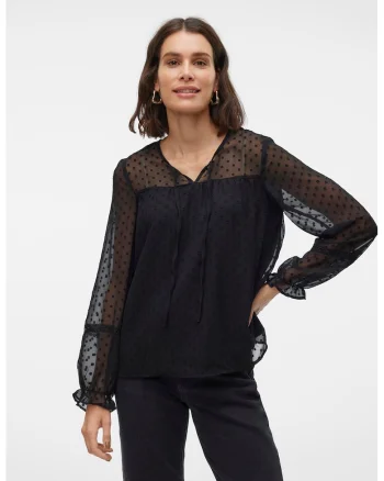 Bluza de sifon cu buline Leah, Negru