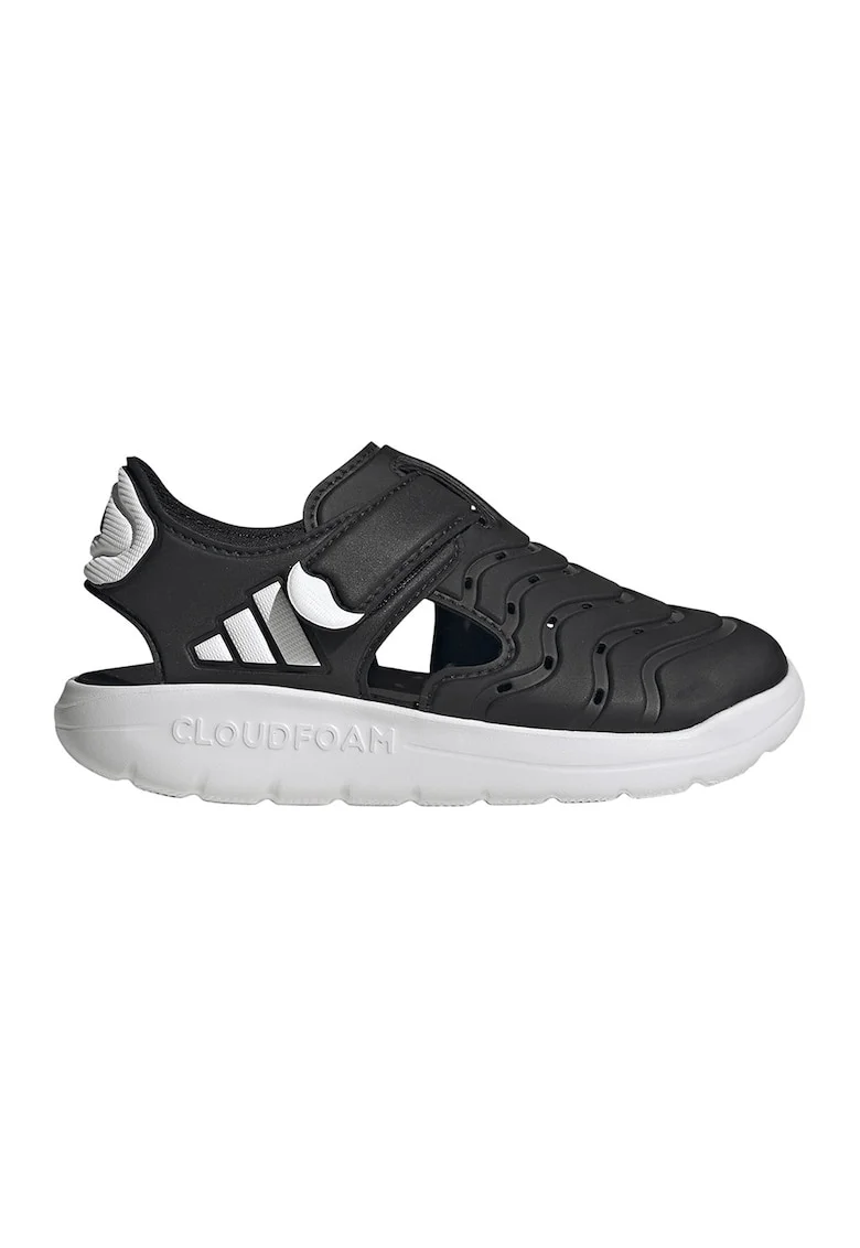 Sandale din piele ecologica cu velcro, Alb/Negru