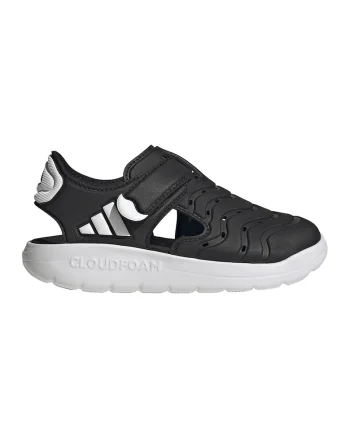 Sandale din piele ecologica cu velcro, Alb/Negru