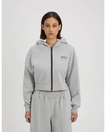 Hanorac cu fermoar din bumbac organic, Gri melanj,