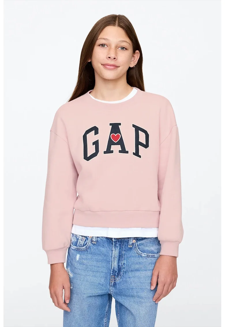 Bluza de trening cu imprimeu logo, Roz pal/Bleumarin