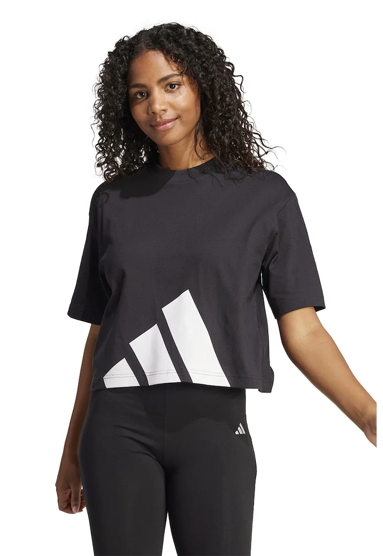 Tricou crop cu croiala lejera Essential, Alb/Negru