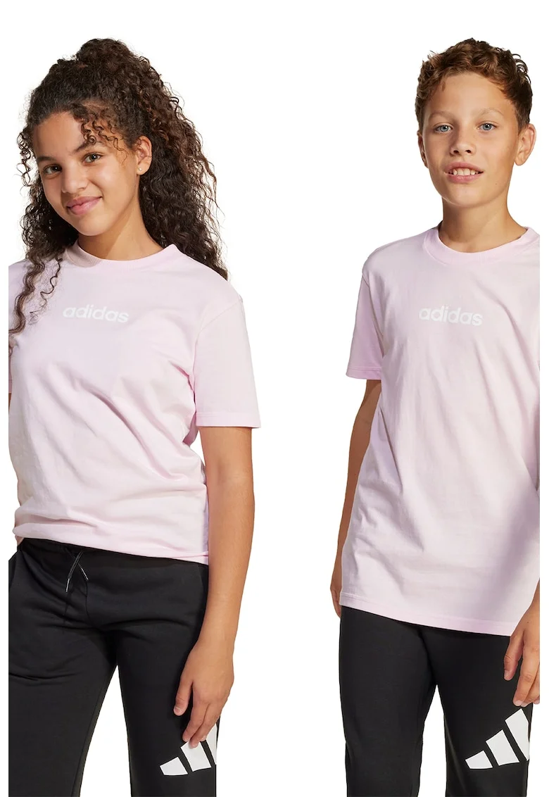 Tricou cu decolteu la baza gatului si logo pe piept, Alb optic/Roz pal