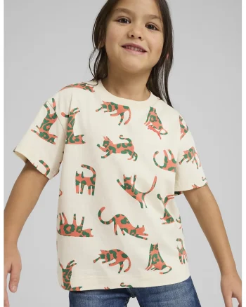 Tricou cu imprimeu cu pisici, Portocaliu/Crem