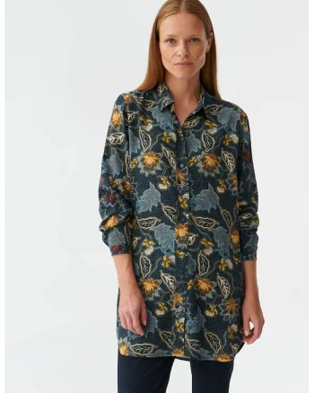 Camasa lunga cu imprimeu floral, Visiniu/Galben/Albastru