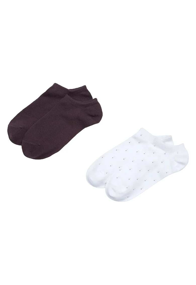 Sosete dama  set 2 perechi alb, violet inchis, bumbac, scurte