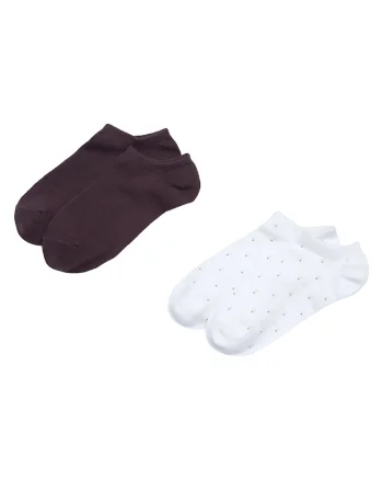 Sosete dama  set 2 perechi alb, violet inchis, bumbac, scurte