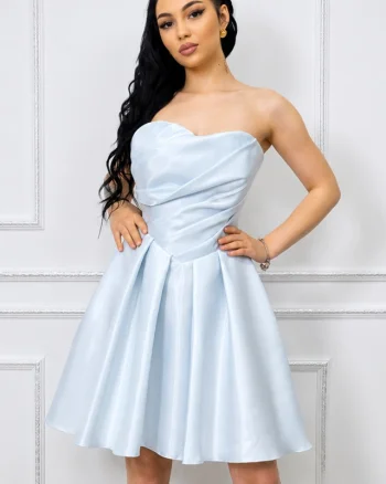 Rochie scurta babydoll Zafira, croiala de ocazie cu reflexii lucioase, Blue