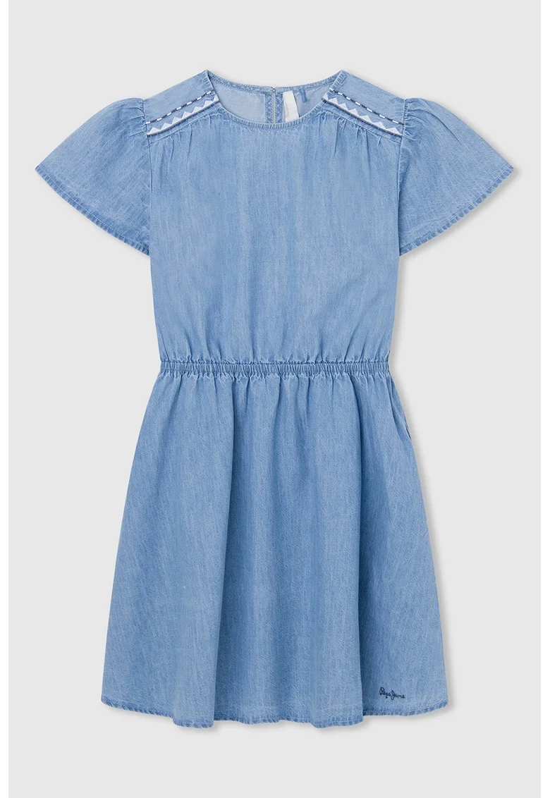Rochie din denim cu decupaj pe partea din spate, Albastru