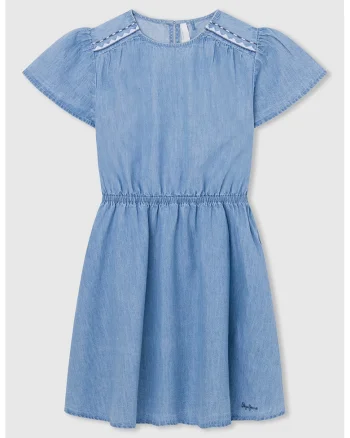 Rochie din denim cu decupaj pe partea din spate, Albastru