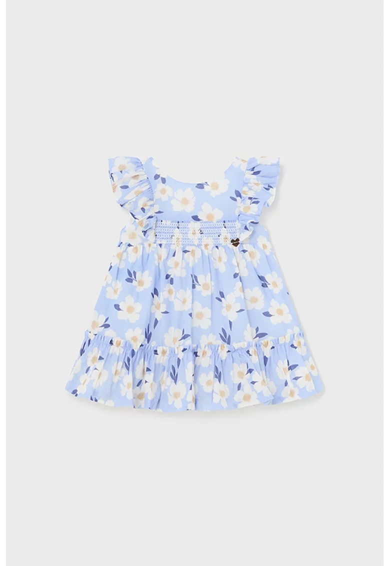 Rochie evazata cu model floral, Albastru pastel