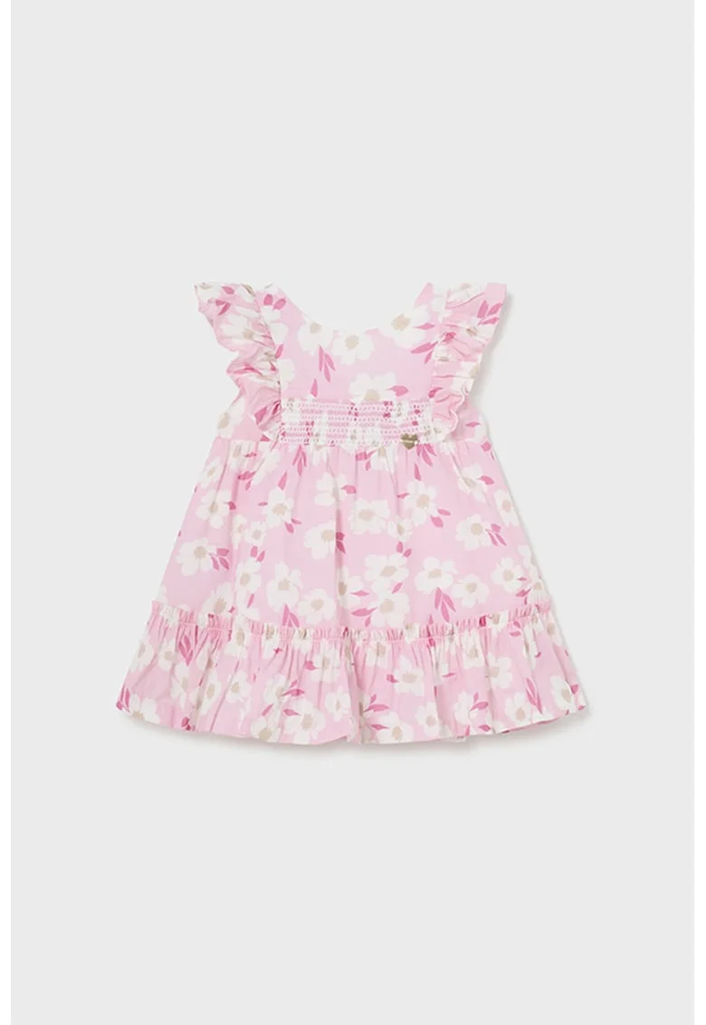 Rochie evazata cu model floral, Roz