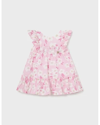 Rochie evazata cu model floral, Roz