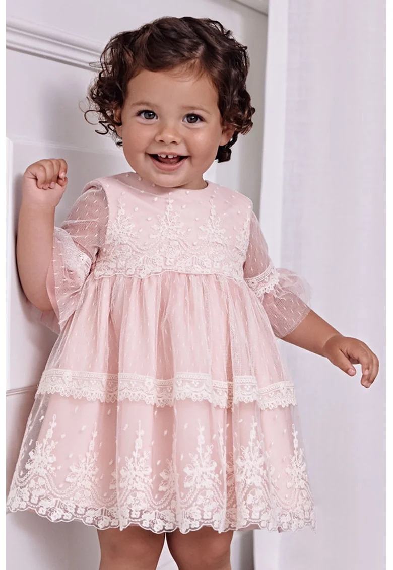 Rochie evazata din tul, Roz pal