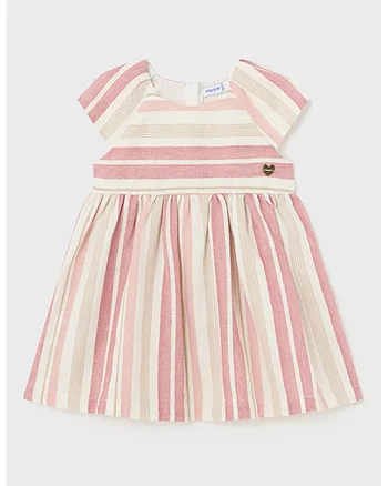 Rochie evazata in dungi, Bej/Rosu stins