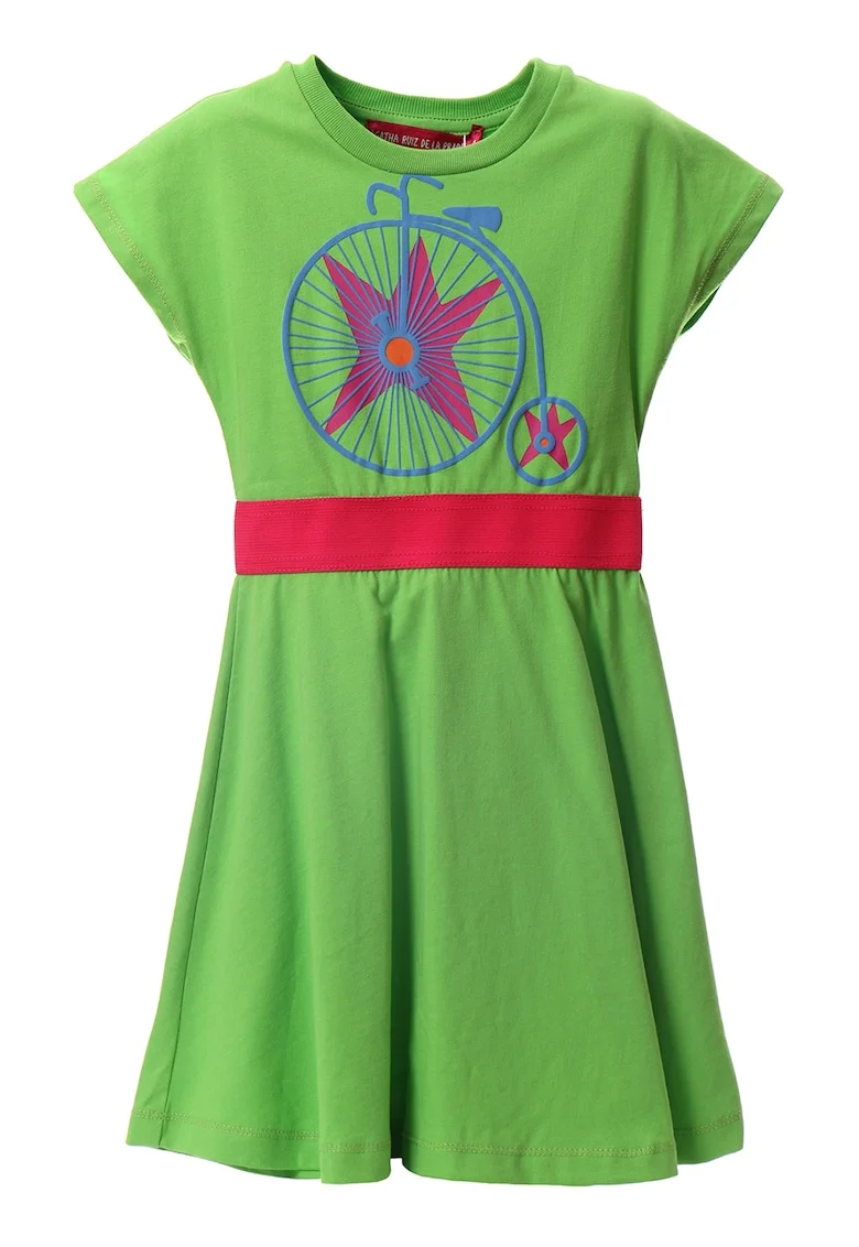 Rochie de bumbac cu insertie contrastanta, Verde