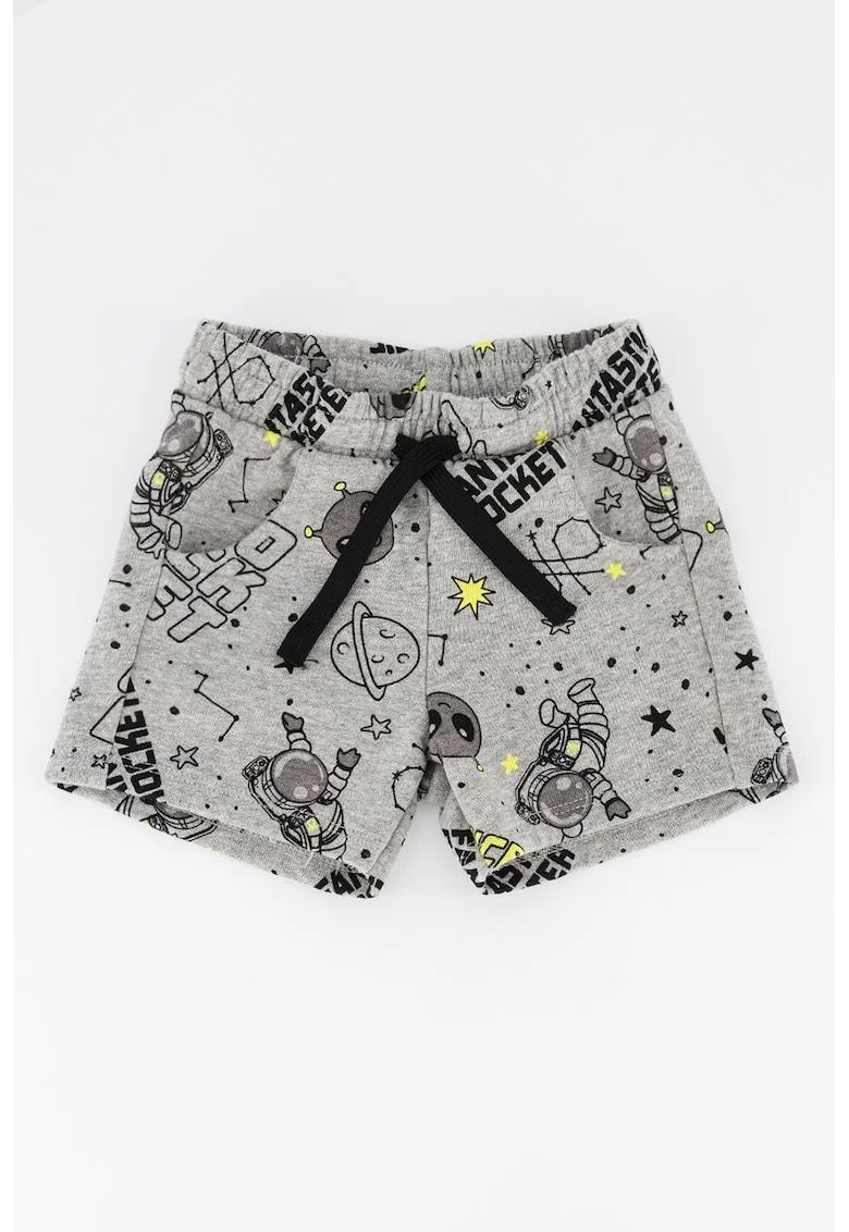Pantaloni scurti de bumbac cu imprimeu, Gri melange