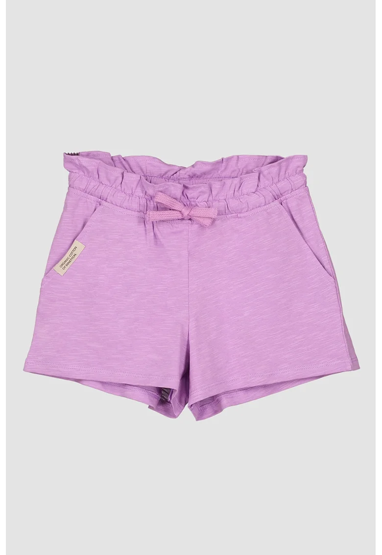 Pantaloni scurti de bumbac cu talie inalta si buzunare oblice, Lila
