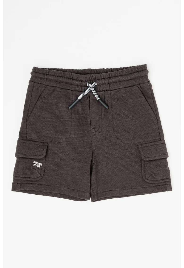 Pantaloni scurti cu snur si buzunare cu clapa, Gri inchis