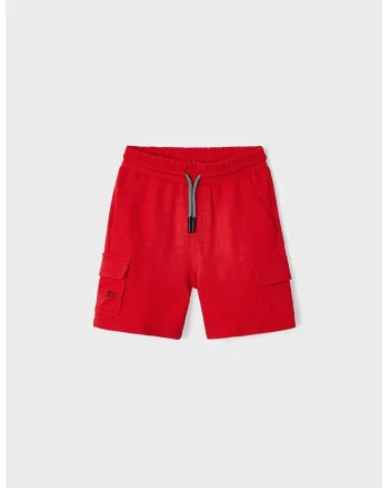 Pantaloni scurti cu snur si buzunare cu clapa, Rosu