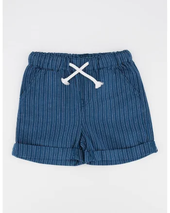 Pantaloni scurti din amestec de in cu talie elastica, Albastru inchis