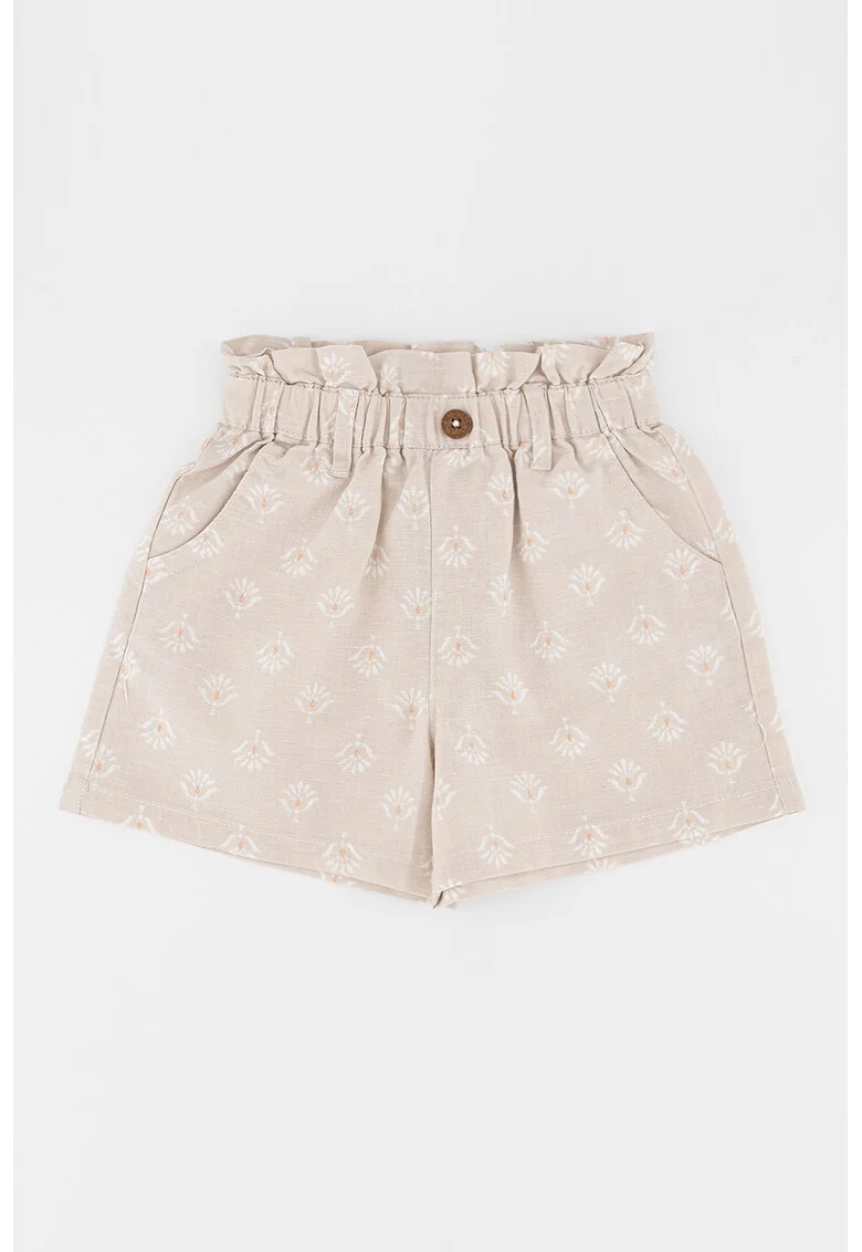 Pantaloni scurti din amestec de in cu talie inalta, Gri deschis