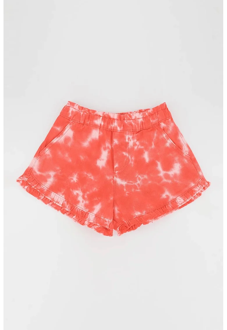 Pantaloni scurti cu imprimeu tie-dye si buzunare oblice, Alb/Coral