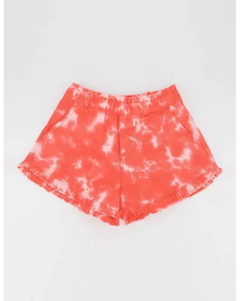 Pantaloni scurti cu imprimeu tie-dye si buzunare oblice, Alb/Coral