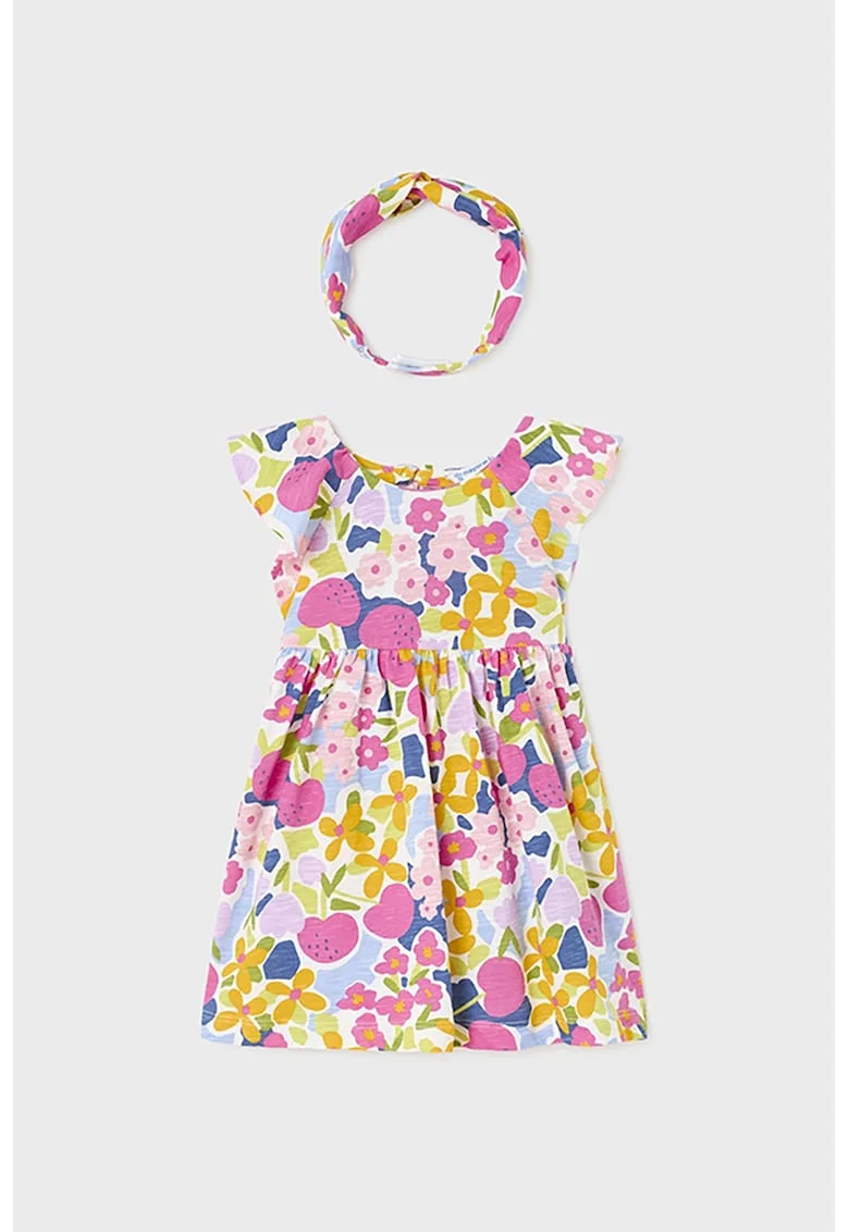 Set de bentita si rochie cu imprimeu floral, Portocaliu pal/Roz