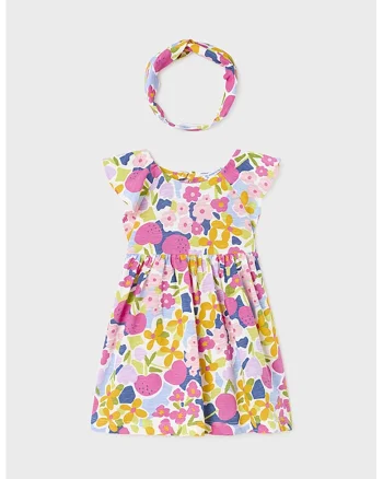 Set de bentita si rochie cu imprimeu floral, Portocaliu pal/Roz