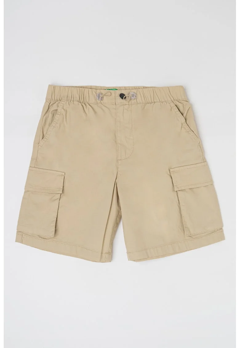 Pantaloni scurti de bumbac cu talie ajustabila si buzunare cu clapa, Bej