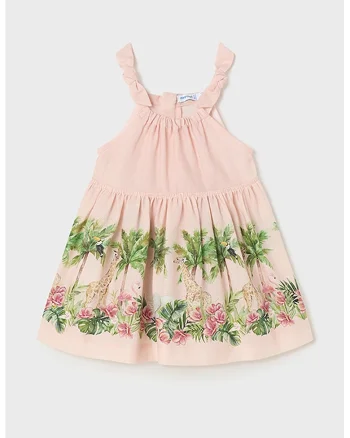 Rochie din amestec de in cu imprimeu grafic, Verde/Roz pastel