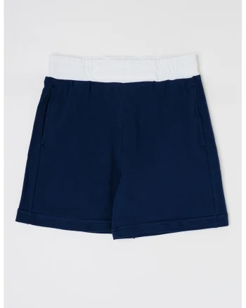 Pantaloni scurti de bumbac cu banda elastica contrastanta in talie, Bleumarin