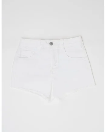 Pantaloni scurti din denim cu terminatii nefinisate, Alb