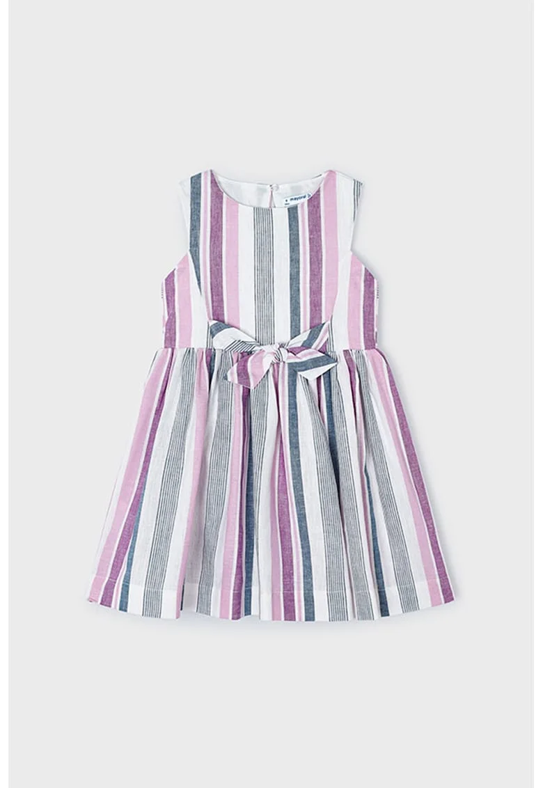 Rochie din amestec de in si lyocell cu panglica pe parte din spate si model in dungi, Gri deschis/Lila