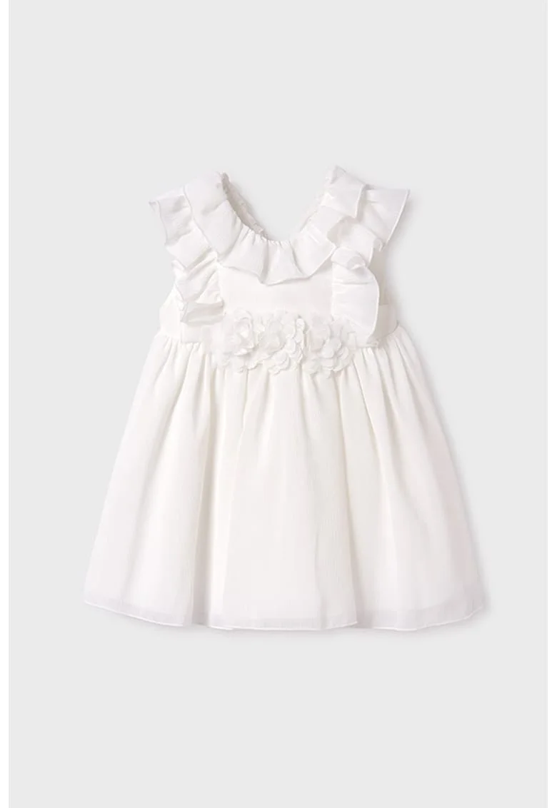 Rochie evazata cu volane, Alb