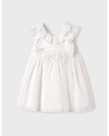 Rochie evazata cu volane, Alb