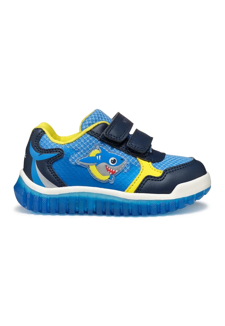 Pantofi sport cu LED-uri si velcro, Turcoaz/Bleumarin