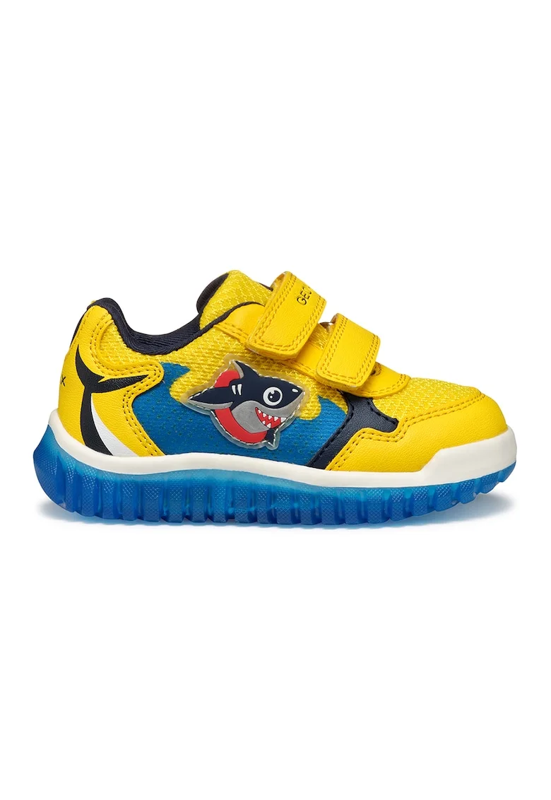 Pantofi sport cu LED-uri si velcro, Galben/Albastru