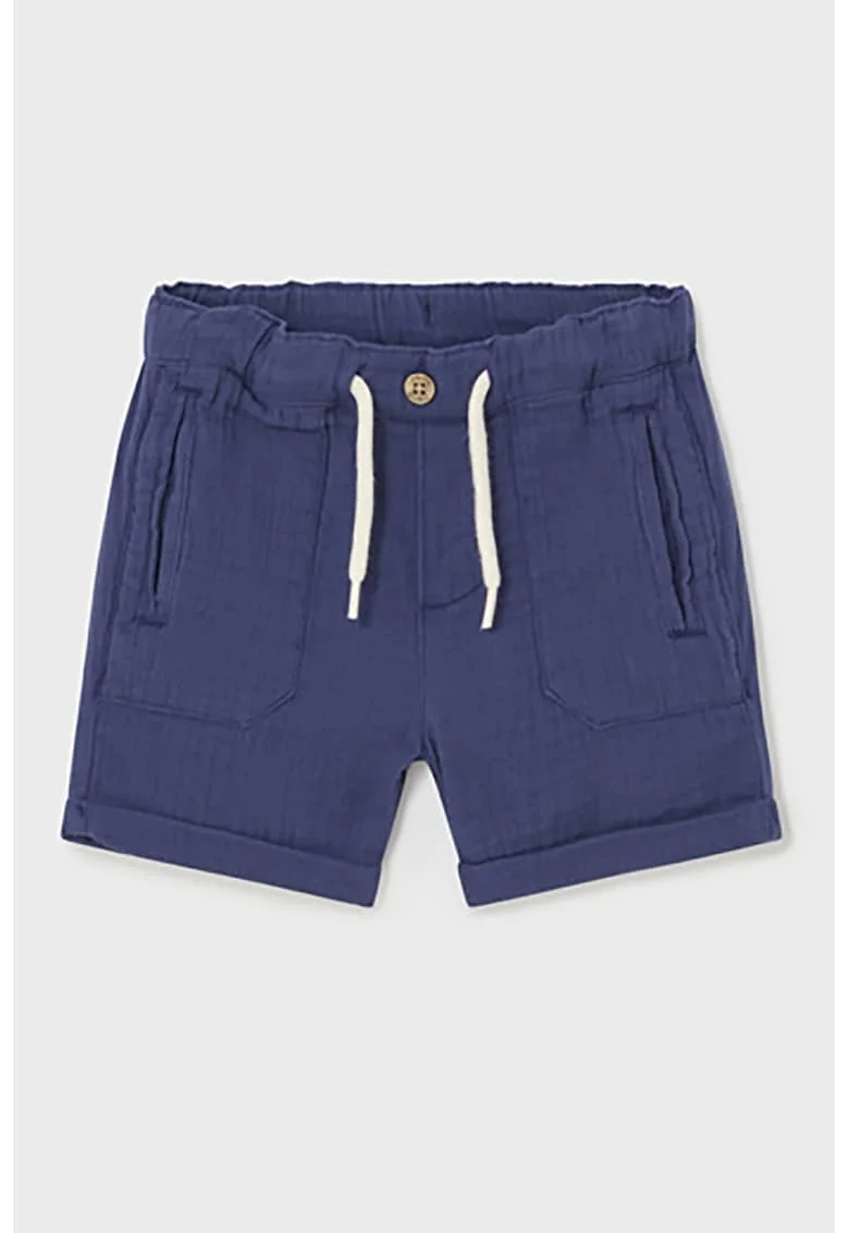 Pantaloni scurti de bumbac cu snur in talie, Albastru inchis