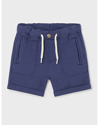 Pantaloni scurti de bumbac cu snur in talie, Albastru inchis