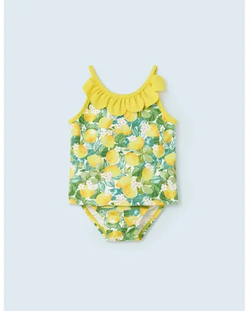 Costum de baie din doua piese cu imprimeu, Verde/Galben