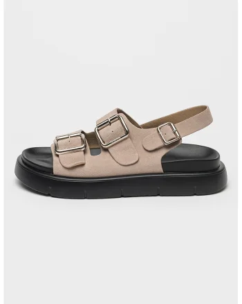 Sandale slingback de piele intoarsa, Roz pal