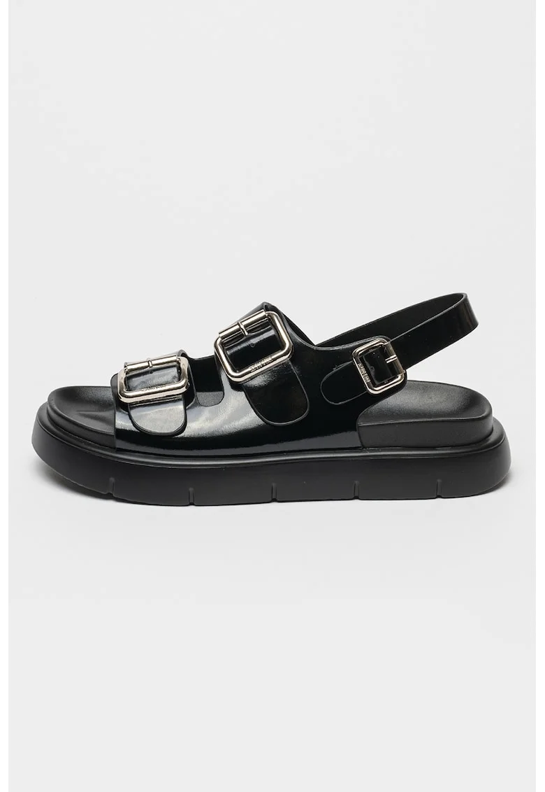 Sandale slingback de piele lacuita, Negru