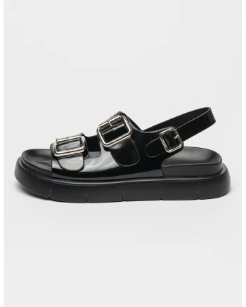 Sandale slingback de piele lacuita, Negru