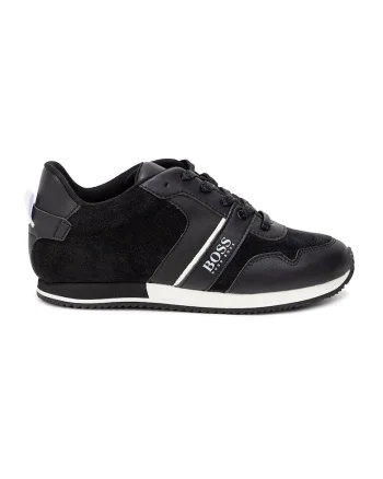 Pantofi sport cu insertii de piele si piele intoarsa, Alb/Negru
