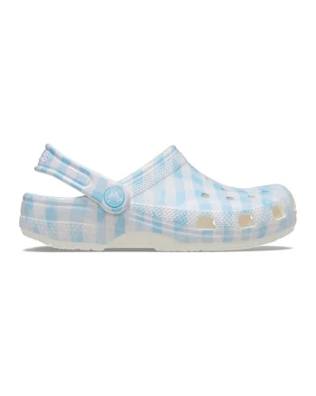 Saboti slingback cu imprimeu houndstooth Classic, Alb/Albastru glaciar