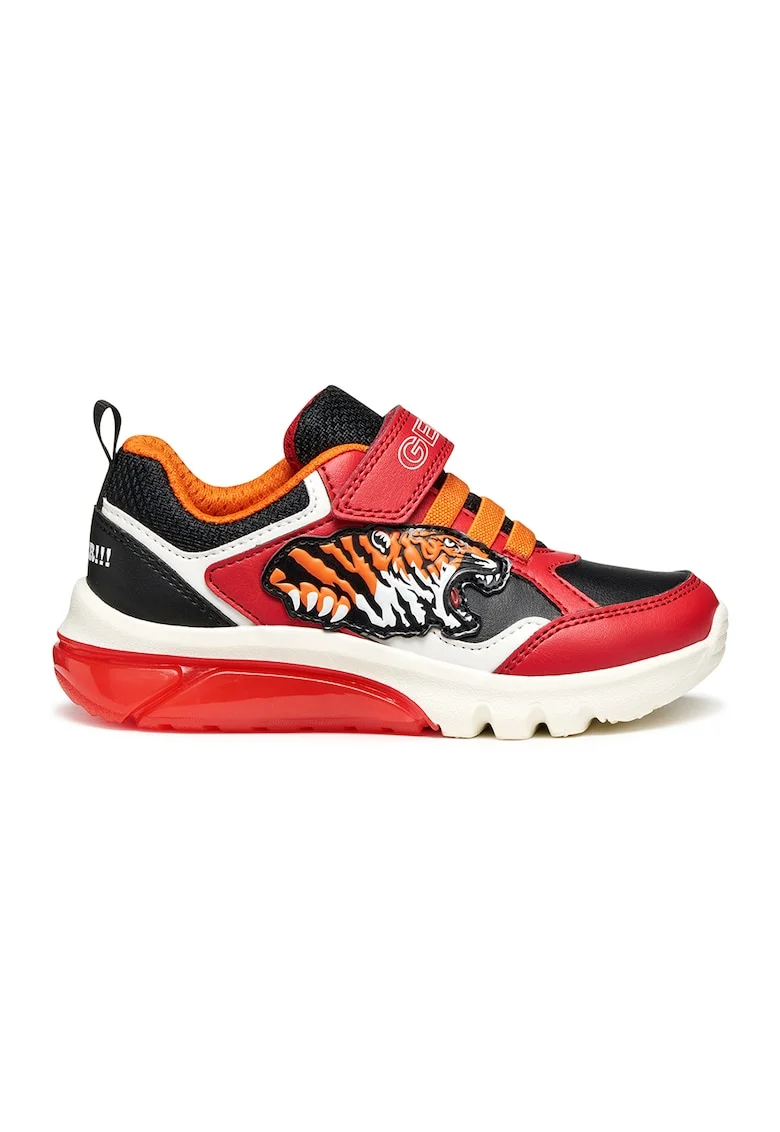 Pantofi sport cu model si LED-uri, Negru/Portocaliu/Rosu vermillion