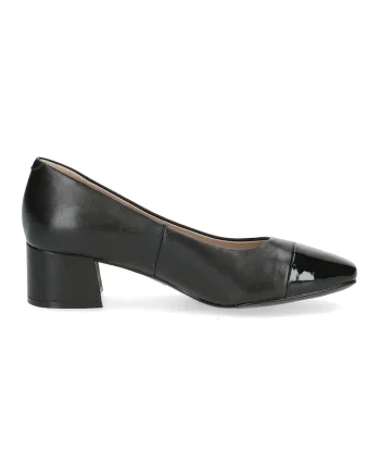 Pantofi de piele si piele ecologica cu toc masiv, Negru