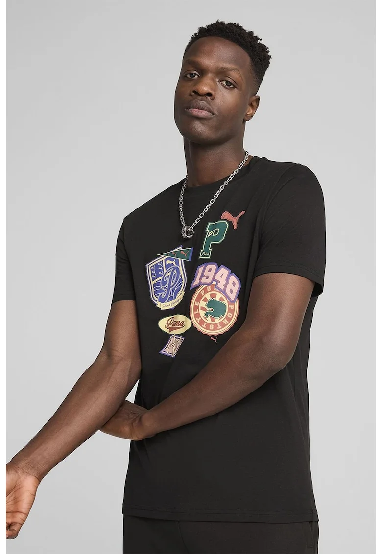 Tricou regular fit de bumbac cu logo, Negru/Bej